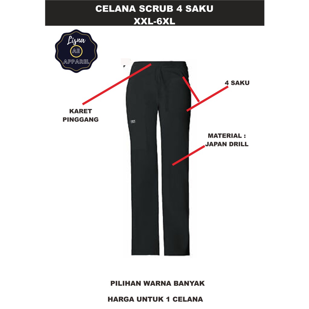 Celana Scrub APD OKA Medis 4 Saku Ukuran XXL- 6XL Japan Drill