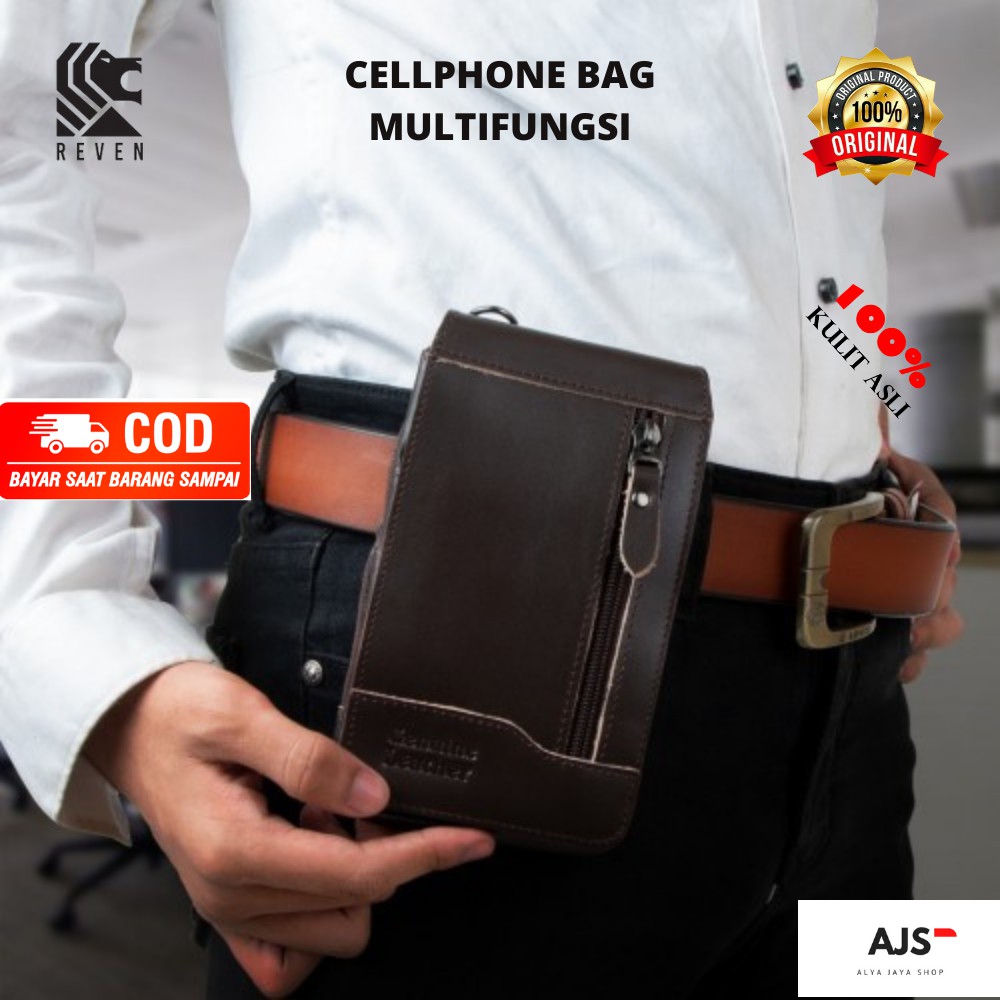 Tas pinggang hp pria kulit asli 100% original CELLPHONE BAG MULTIFUNGSI