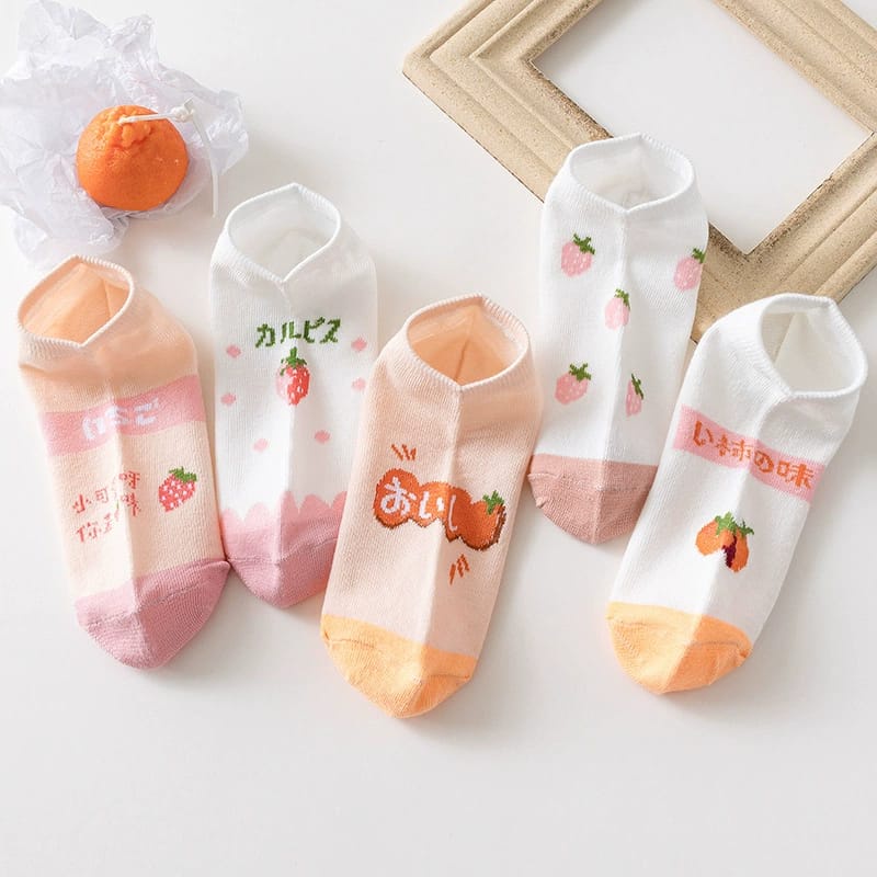 ♫ Megata ♫  A187 Kaos Kaki Wanita Motif Buah Strawberry Kaoskaki Kotak Fashion Korea Women Sock Import