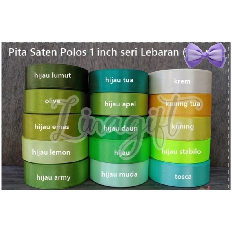 ( 3 Meter ) PITA LEBARAN - SATIN POLOS EDISI HIJAU - SATEEN 0.5 IN - PITA KADO 1 INCH 1.5 IN 2 IN - 1.2 CM 2.5 CM 4 CM 5 CM GREEN SELAMAT IDUL FITRI HAPPY EID MUBARAK IDUL ADHA