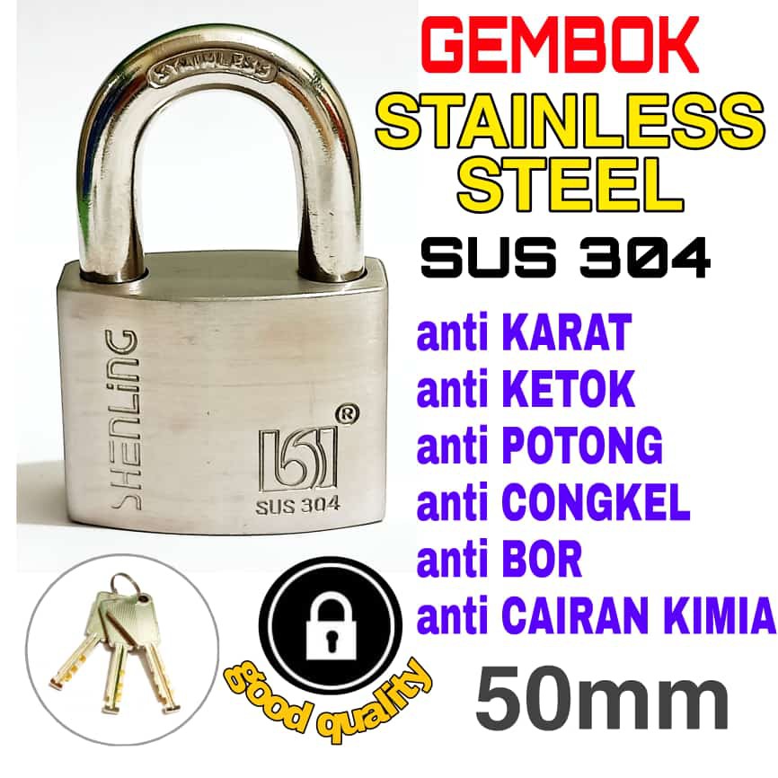 GEMBOK SHENLING GEMBOK STAINLESS SUS 304 ASLI STAINLESS ANTI CONGKEL DLL