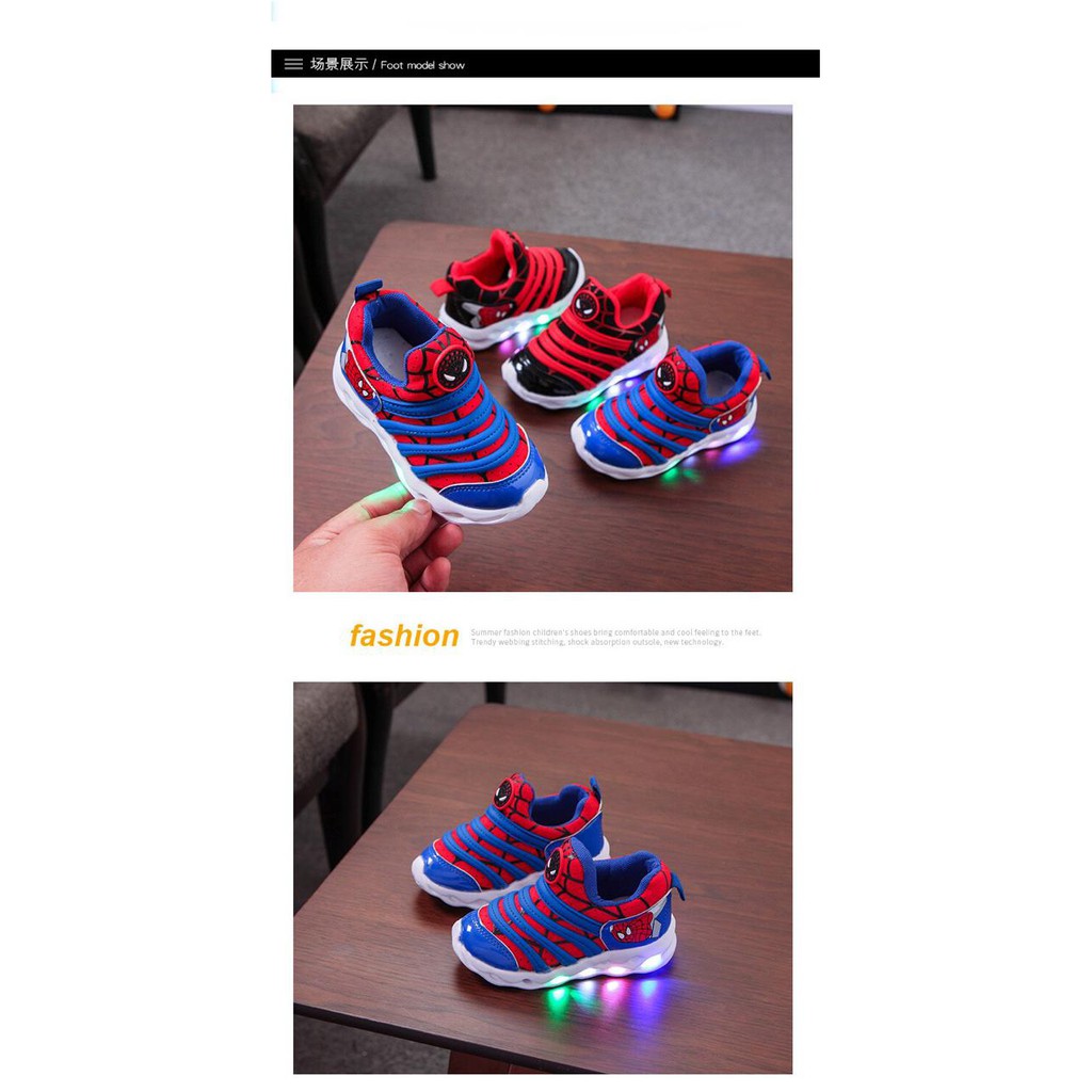 (LOLI-JKT) Sepatu A002 LED anak Unisex Sz 21-30 karakter superhero Spiderman (LOCHIC)