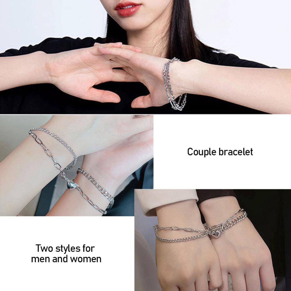 Timekey Gelang Tangan Rantai Baja Titanium Magnet Model Hati Gaya Punk Romantis Untuk Pasanganpriawanita G1U7