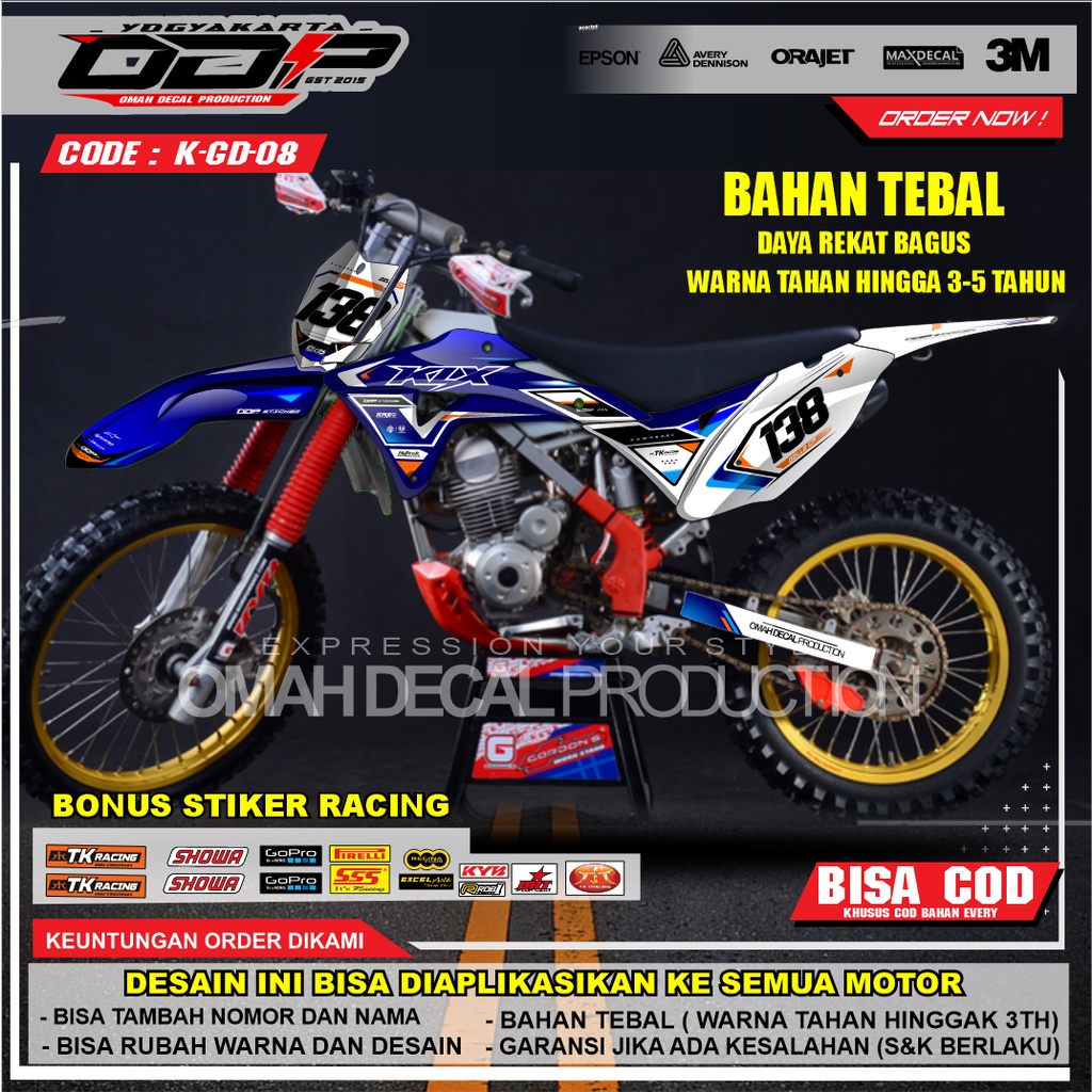 DECAL GORDON FULL BODY AKSESORIS VARIASI STICKER MOTOR KAWASAI KLX GORDONS DEKAL MOTIF SUPERMOTO STI