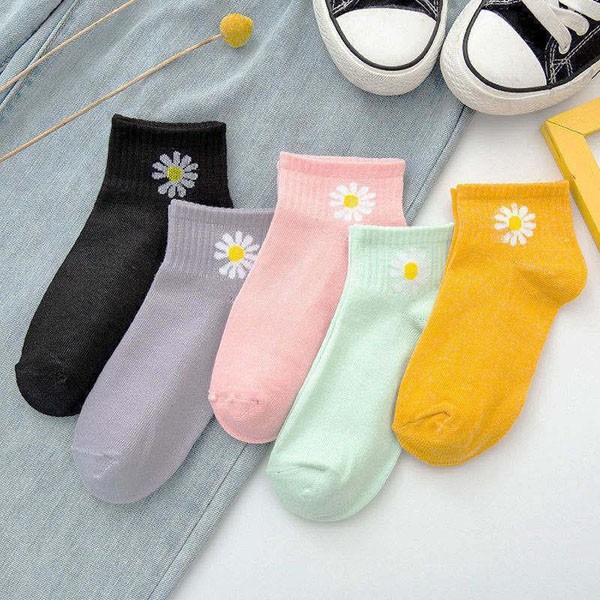 Kaos Kaki Ankle Motif Bunga Aster Cute / Kaos Kaki Import Korea Panjang Semata Kaki / TV-13