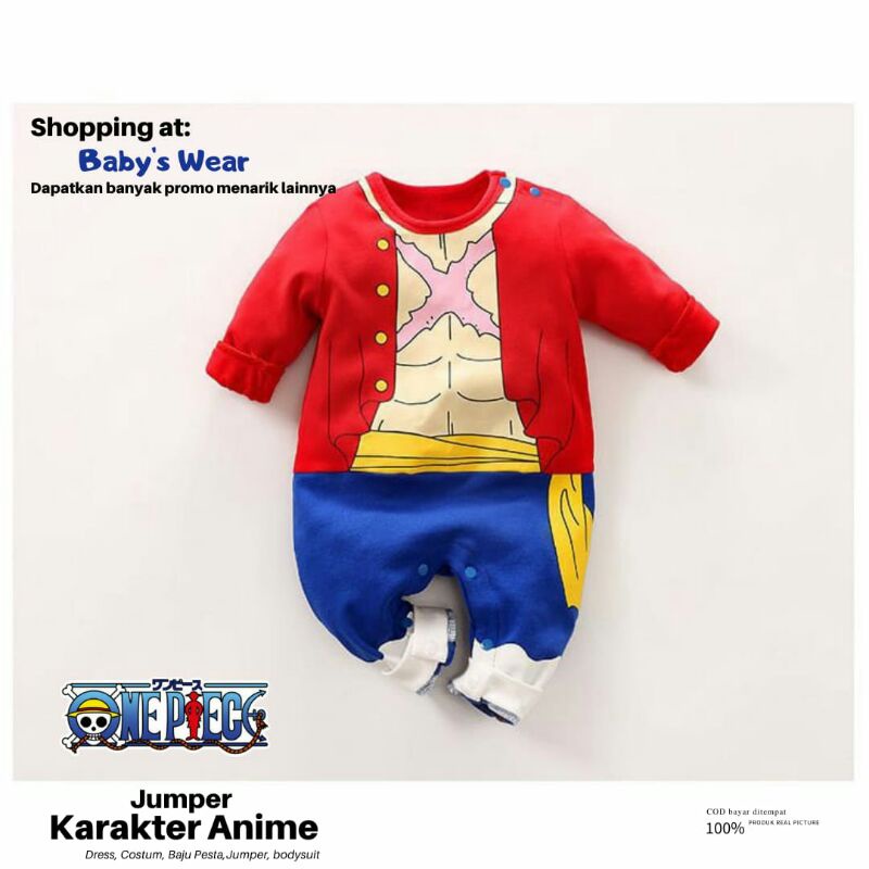 BAJU BAYI COWOK JUMPER ANIME LUFFY ONE PIECE LONG SLEEVES IMPORT PREMIUM