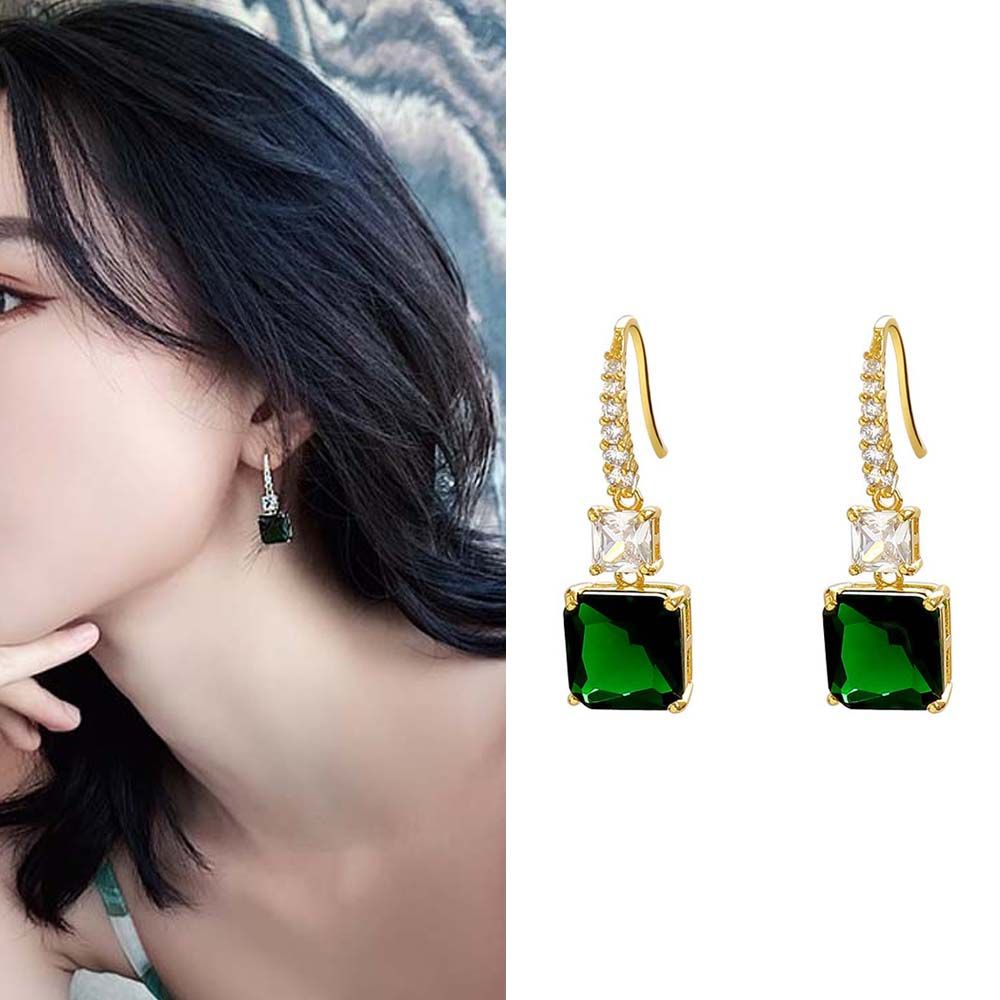 Needway  Elegant Dangle Earrings Retro Fashion Jewelry Earrings Women Geometric Classic Girls Green Crystal Ear Stud/Multicolor