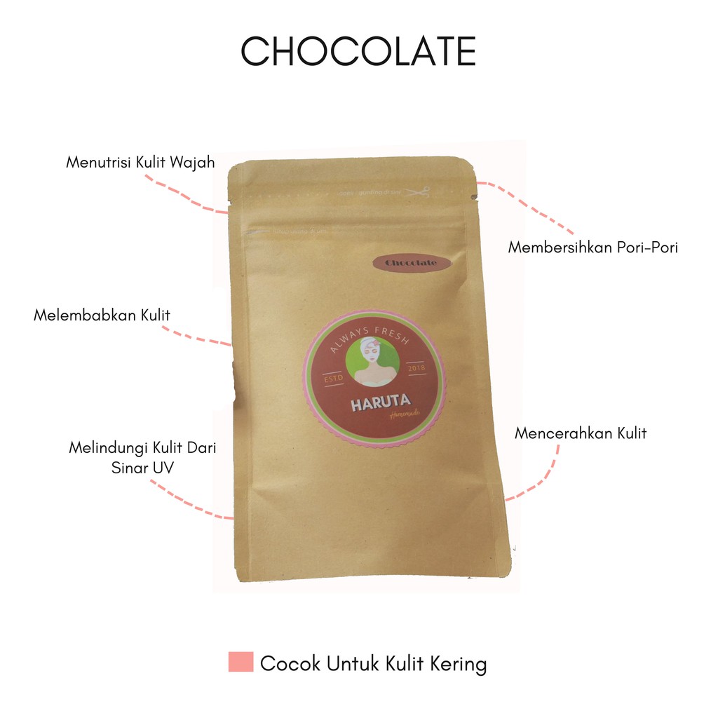 Masker Bubuk Organik Chocolate 50 Gram Masker Wajah Coklat