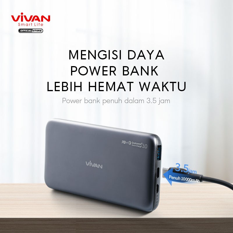 VIVAN VPB-N10 Powerbank 10000mAh 20W Dual Output USB &amp; Type C PD QC  - Garansi Resmi 1 Tahun