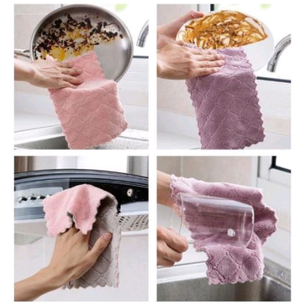 IC Kain Lap Dapur Meja Piring Anti Minyak Microfiber Kitchen Towel Serbaguna Serap Air Cleaning Cloth