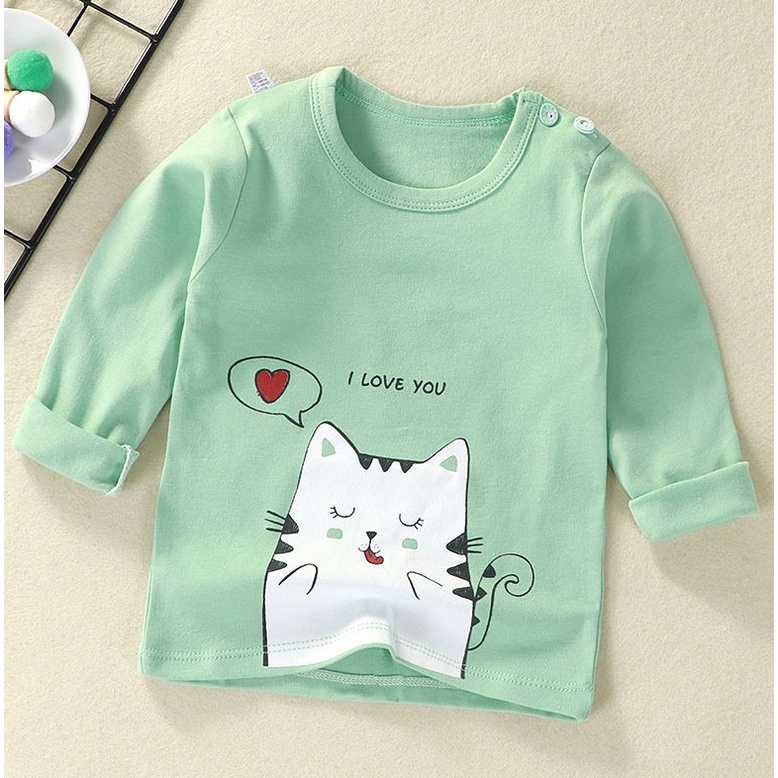 Baju Tshirt Atasan Kaos lengan panjang Kancing Pundak Anak bayi laki-laki Perempuan-2