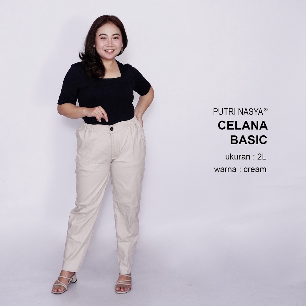 Putri Nasya - Celana Big Size Panjang Ukuran 8L,6L,5L,4L,2L,XL, all size Warna Cream Moca Capucino Hitam Abu Navy Army Brown Dark Grey