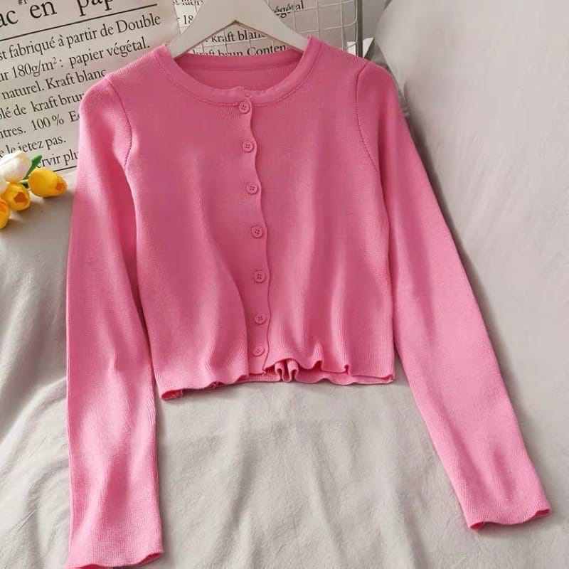 BEFAST - ZEC OOTD Wanita Blus ICHA / RJT Milenia Crop Top Rajut 7 Kancing / Blouse Rajut / Blouse Polos Lengan Panjang / Blouse Crop Casual / OOTD Wanita Remaja Ala Style korean / Blouse Crop Trendy