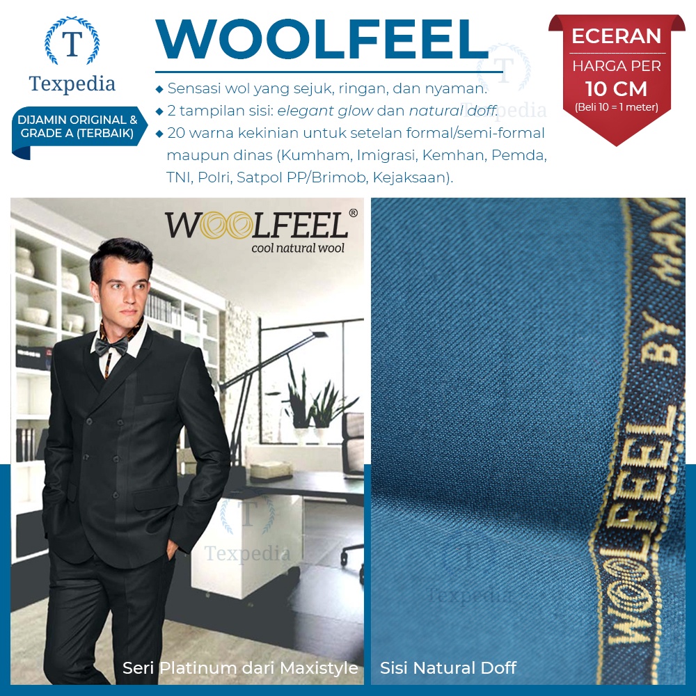 WOOLFEEL (10 cm) by Maxistyle - Kain/Bahan Semi Wol - Celana, Setelan Jas Pria & Wanita Formal, Sera