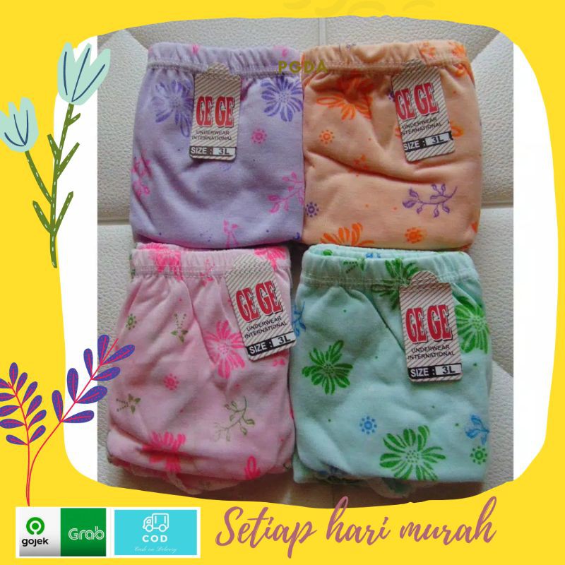PGDA - 6Pcs CD Wanita Jumbo (5L - L) Gege / Celana Dalam Wanita / Celana Dalam Jumbo Katun Halus