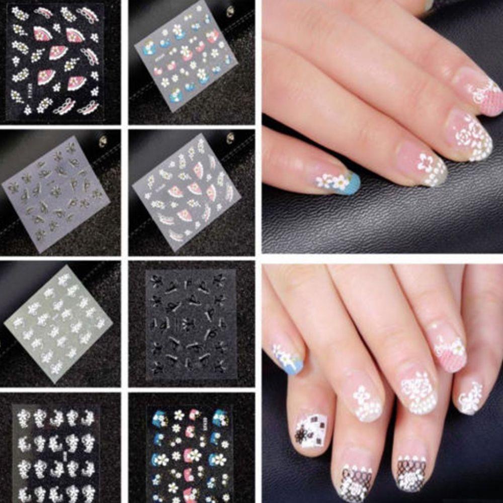 Needway   Stiker Nail Art Decals Dekorasi Desain 3D Manicure Tips 50lembar Manikur Bunga