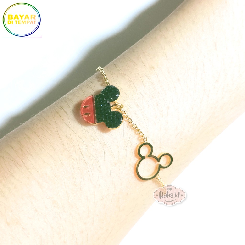 Raka Acc - Gelang Tangan Wanita Gelang TITANIUM Mickey Mouse Merah Hitam Perhiasan Wanita 495