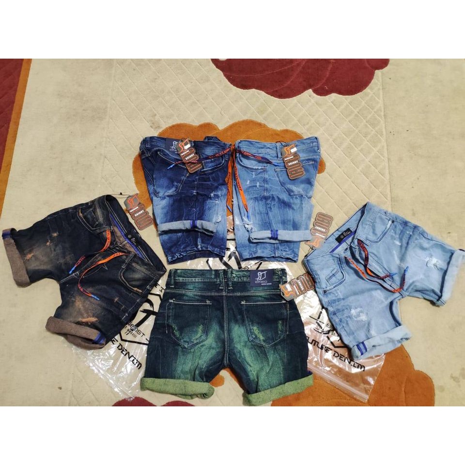 Celana Jeans pendek riped broadshort sobek tali St denim terbaru berkualitas denim import