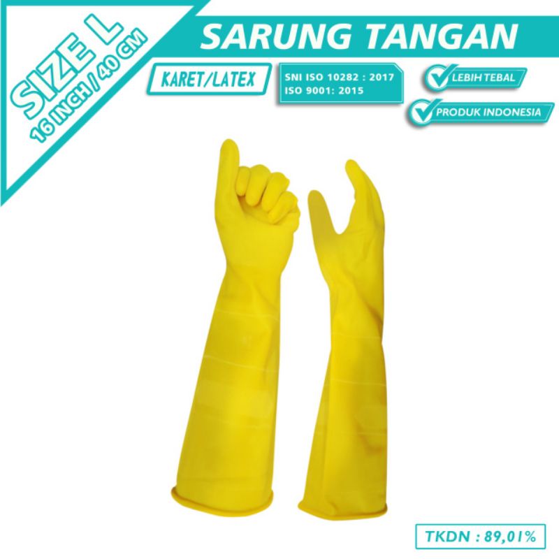 TermuraHarga perbag 10psg Darung Tangan Karet Latex 16 inch atau 40 cm harga perbag isi 10psg kuning