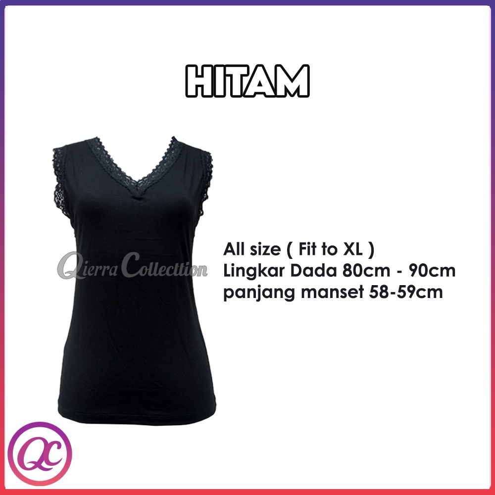 Tank Top Renda Kerah V Polos Warna All size Ready Stok-Hitam