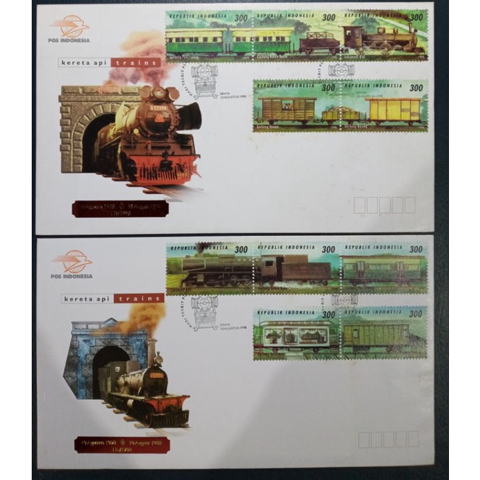 Sepasang Sampul Hari Pertama Prangko Perangko Indonesia seri Kereta Api 1998