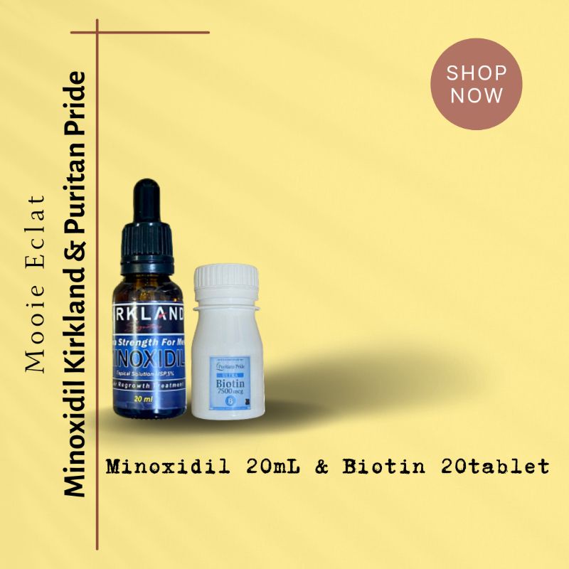 Minoxidil Kirkland 20ml dan biotin 7500mcg 20 tabs penumbuh rambut brewok dan alis ORIGINAL