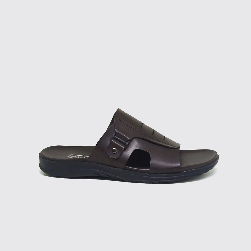 Kulit Asli - Sandal Slide Pria Selop Dark Brown