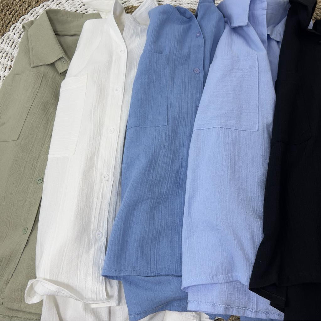 Kemeja Lengan Panjang Gaya Wanita Korea Bahan Linen Crinkle