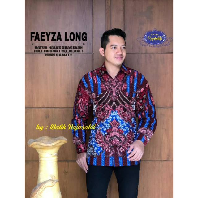 Batik Solo FAEYZA MERAH BIRU Kemeja Pria Katun Halus Sragenan Full Furing