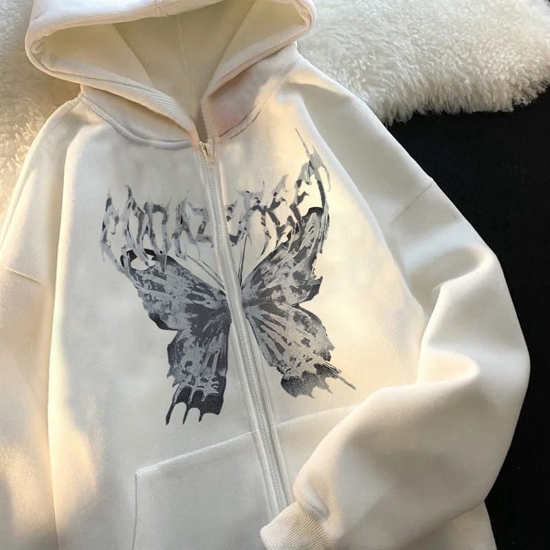 BUTTERFLY 2XL Hoodie Zipper Oversize Pria Wanita Jacket Casual Kece OOTD Terkini Ala Korean