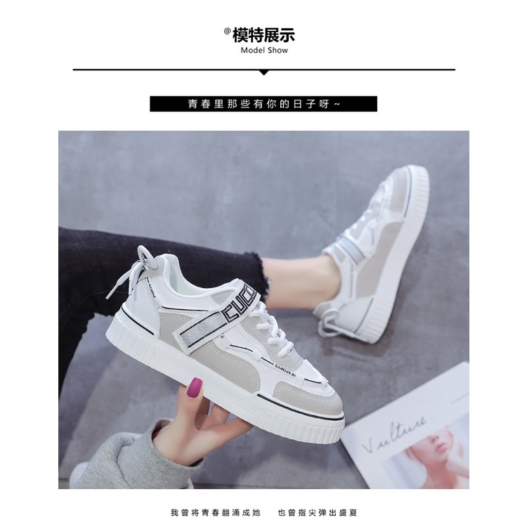 COD New Item !!! M19 Sepatu Sneakers Wanita Korea Casual Sport Shoes Sapatu Sneaker Cewek Import-PUTIH