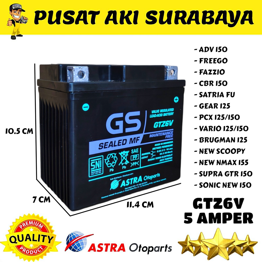 Jual ASLI GS ASTRA GTZ6V ORIGINAL ACCU PABRIK AKI KERING SEPEDA MOTOR