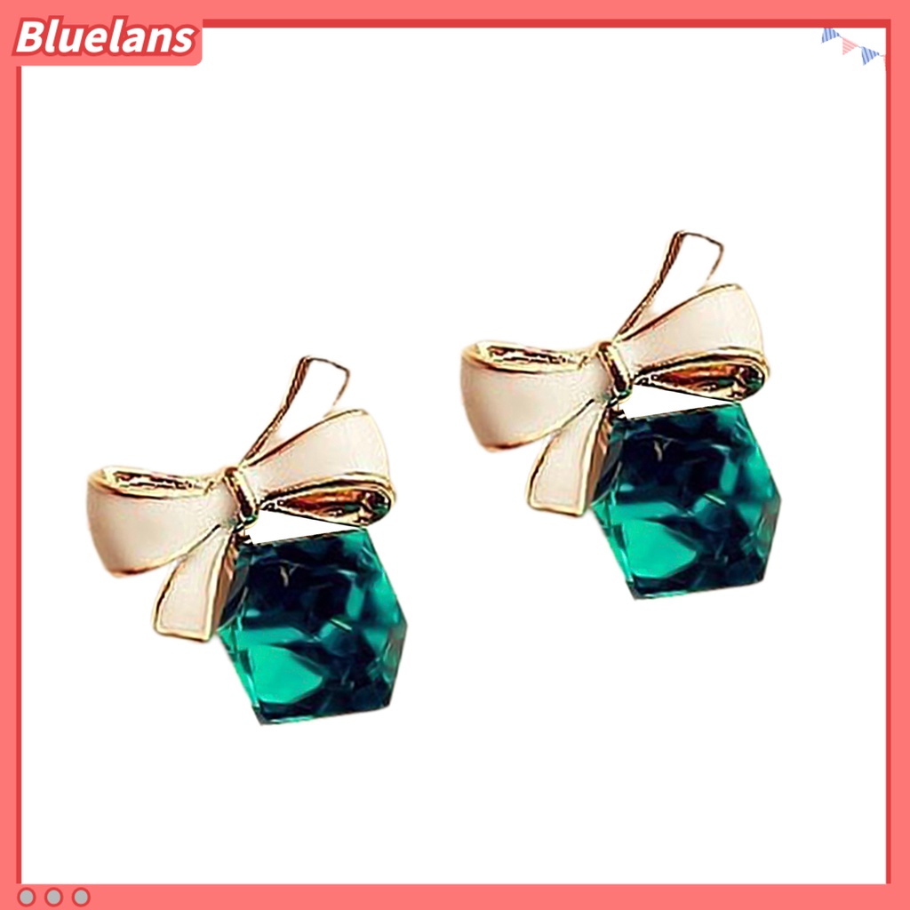 Bluelans 1 Pair Fashion Faux Crystal Bowknot Cube Ear Stud Earring Jewelry Accessory