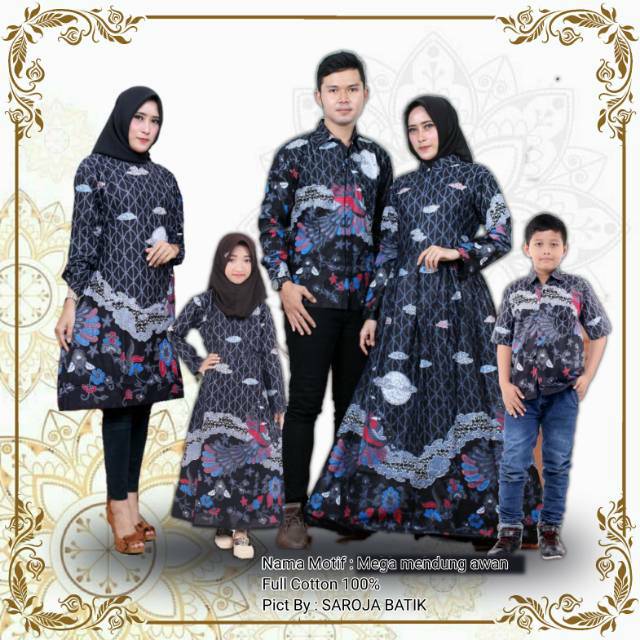 Saroja (090) Couple Keluarga Batik Gamis Batik Katun Premium Motif Mega Mendung Awan