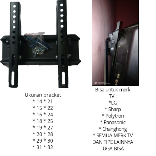 FLASH SALE 9.9 Bracket , Breket , Bricket LED TV 14-32 inchi , 14 sampai 32 inchi Kualitas Premium Bold , Tanpa Box/dos , Harga Promo Murah!!!! Ready Stock banyak!!!!