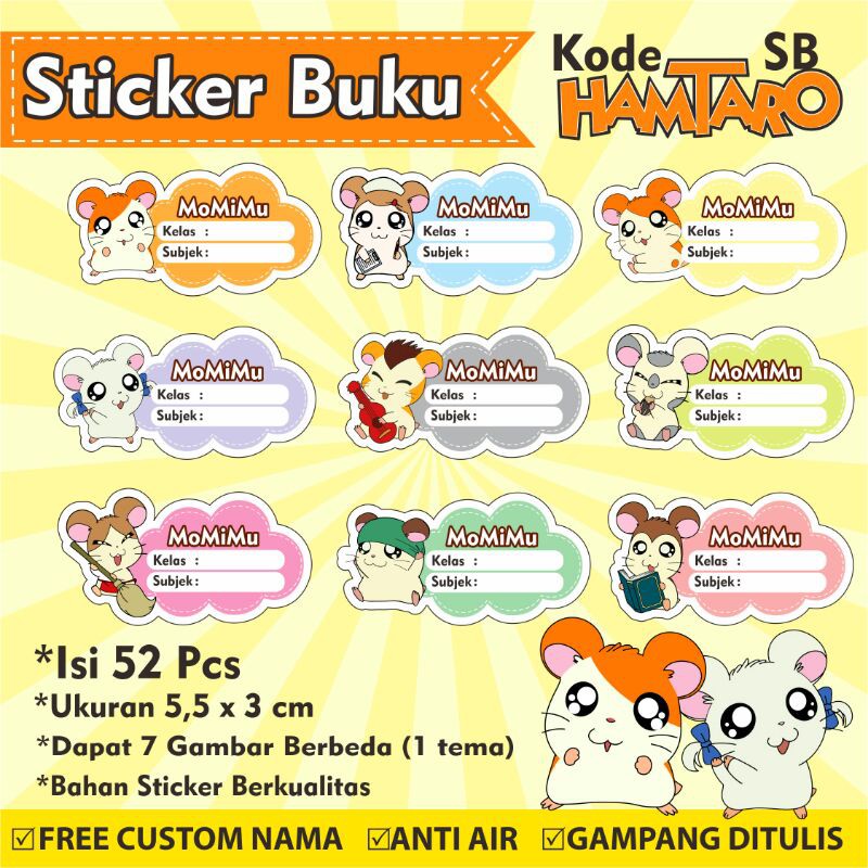 

Stiker/Sticker/Label Buku Pelajaran Anak/Remaja Custom Motif Hamtaro
