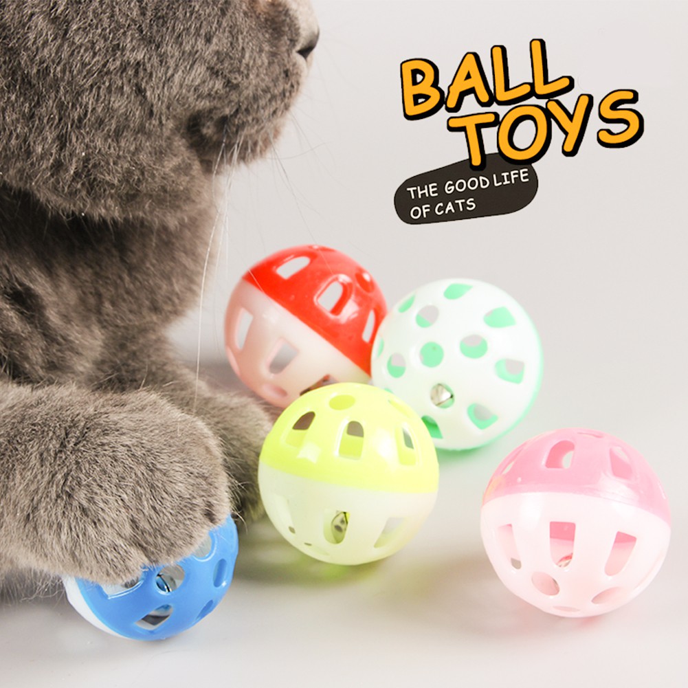 Pet Cat Toy Plastic Round Chase Rattle Play Ball with Bell Chew Toys