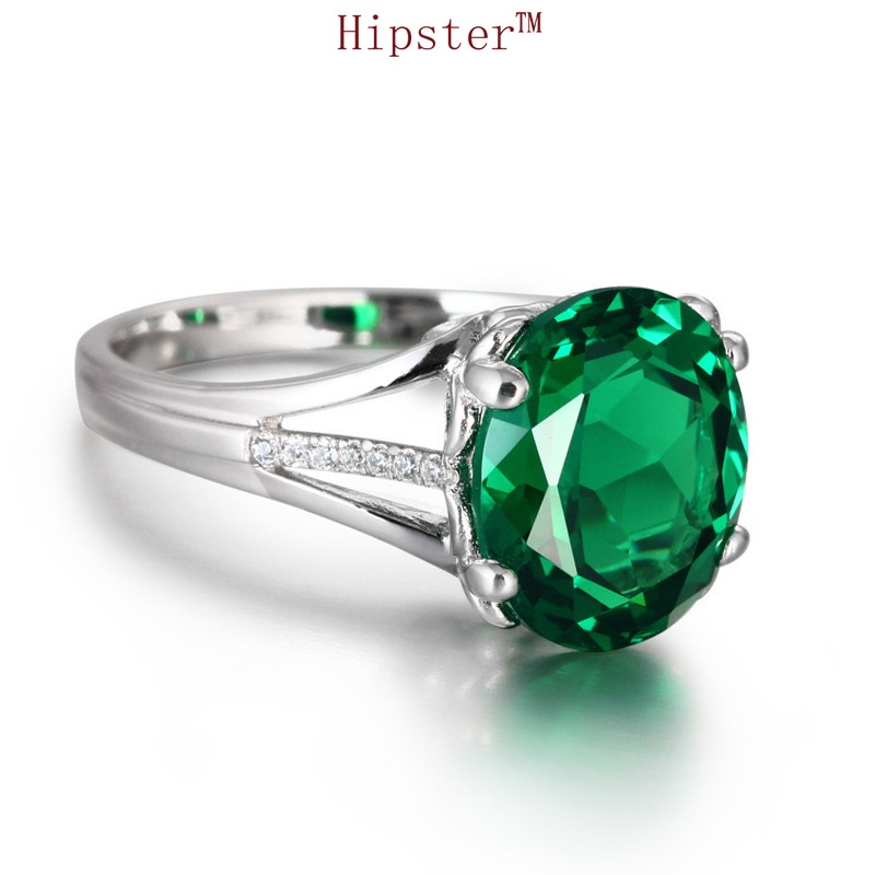 New Hot Sale Classic Fashion Inlaid Emerald Colored Gems White Gold Ring