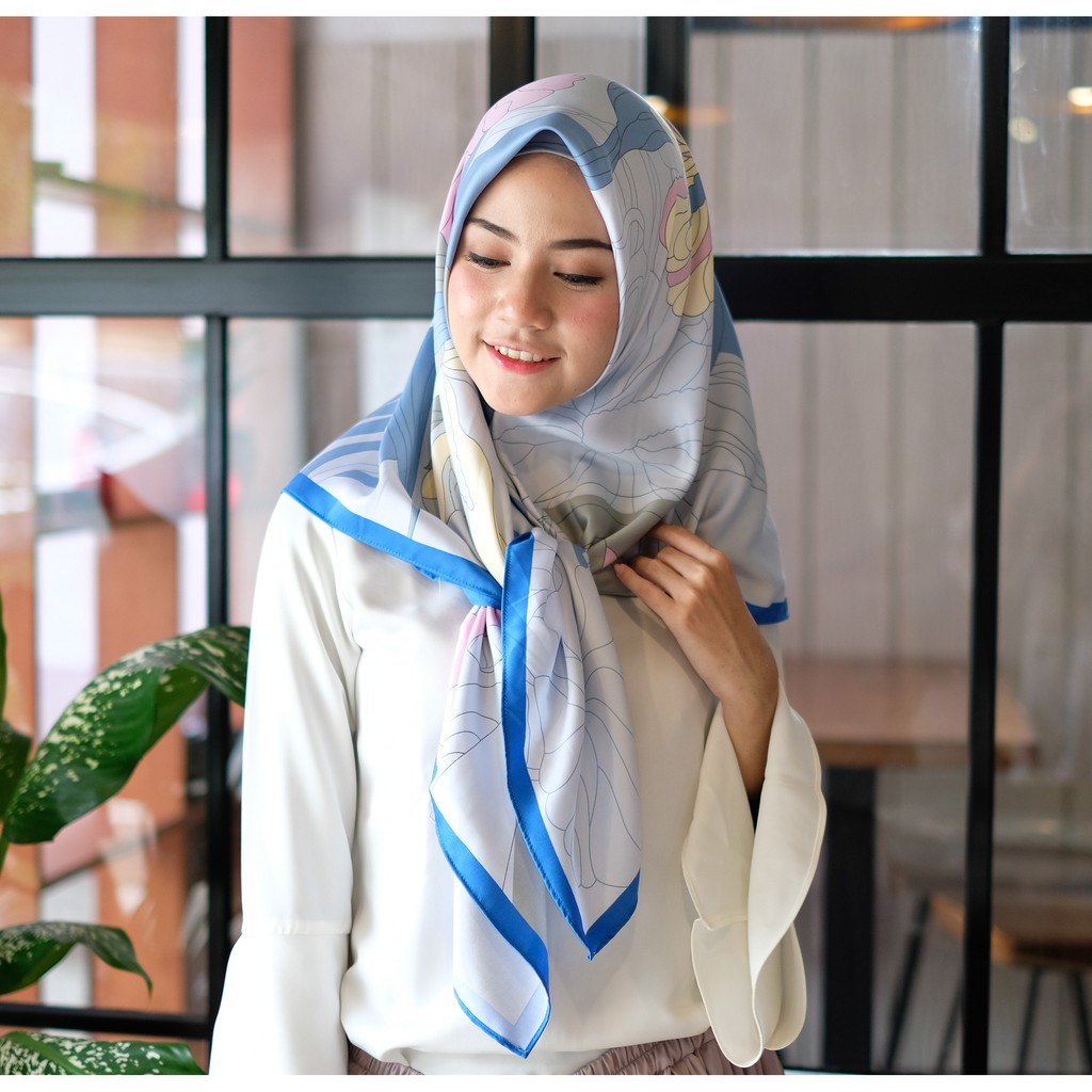 Jilbab Segiempat MURAH Hijab Segiempat Motif Bunga Polos