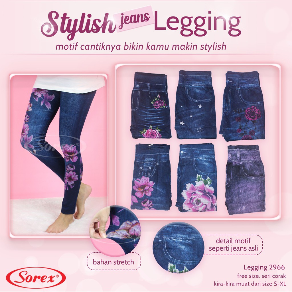 Celana Legging Sorex 2966 Motif Panjang | Leging Panjang Jeans Dewasa |kx