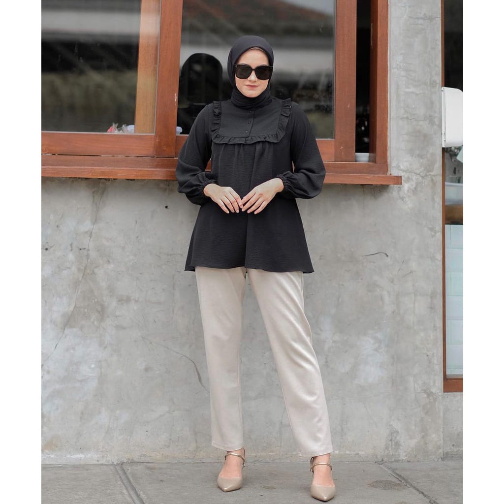 Naora Top blouse crinkle polos / blouse wanita / atasan wanita