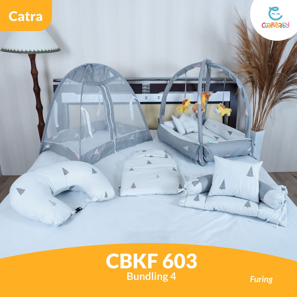 Kasur Bayi Playfun Paket 4 Sprei Furing Motif Cypress Grey and White CBKF 603 Kain Catra