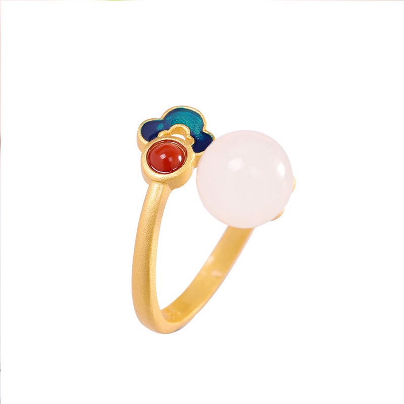 Cincin jed putih 925 wanita perak gaya Cina