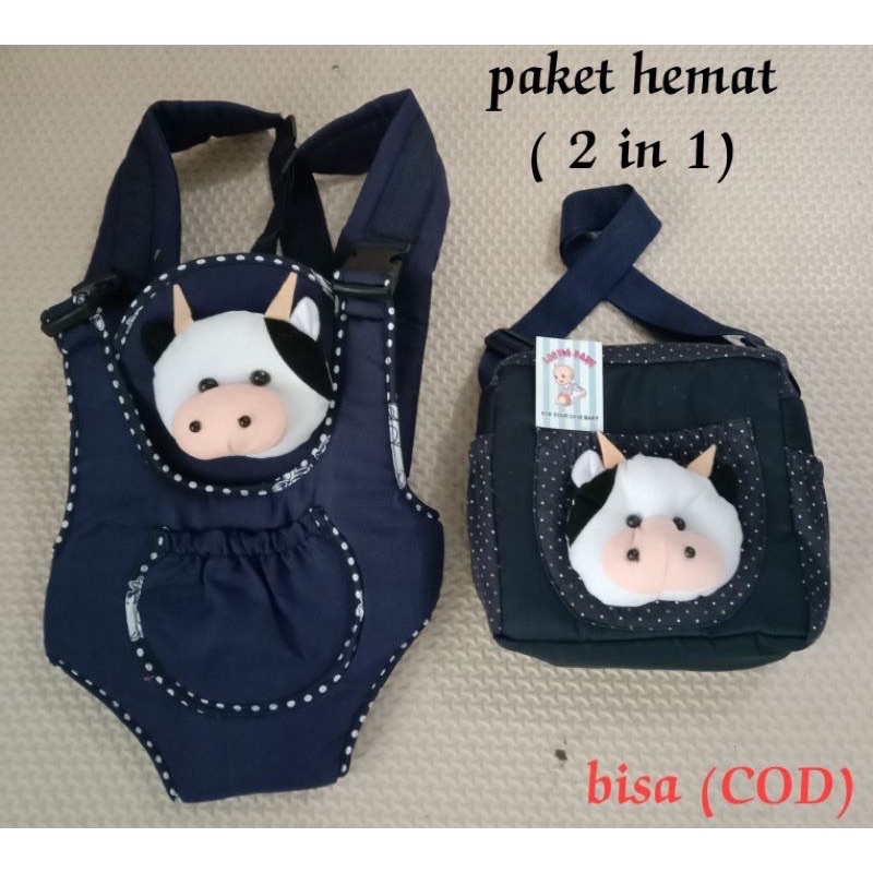 sat gendongan depan ransel &amp; tas slempang kecil prelengkapan bayi dora