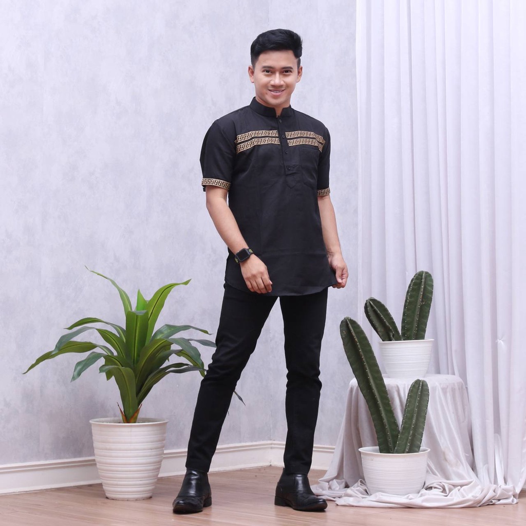 Koko Kurta Pria Dewasa Lengan Pendek FF Bahan Katun Toyobo Tojiro Import Adem // Coza Batik