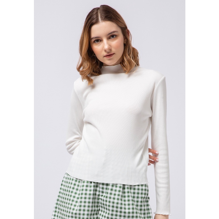 COLORBOX Lettuce Hemline Long Sleeve Top Off White