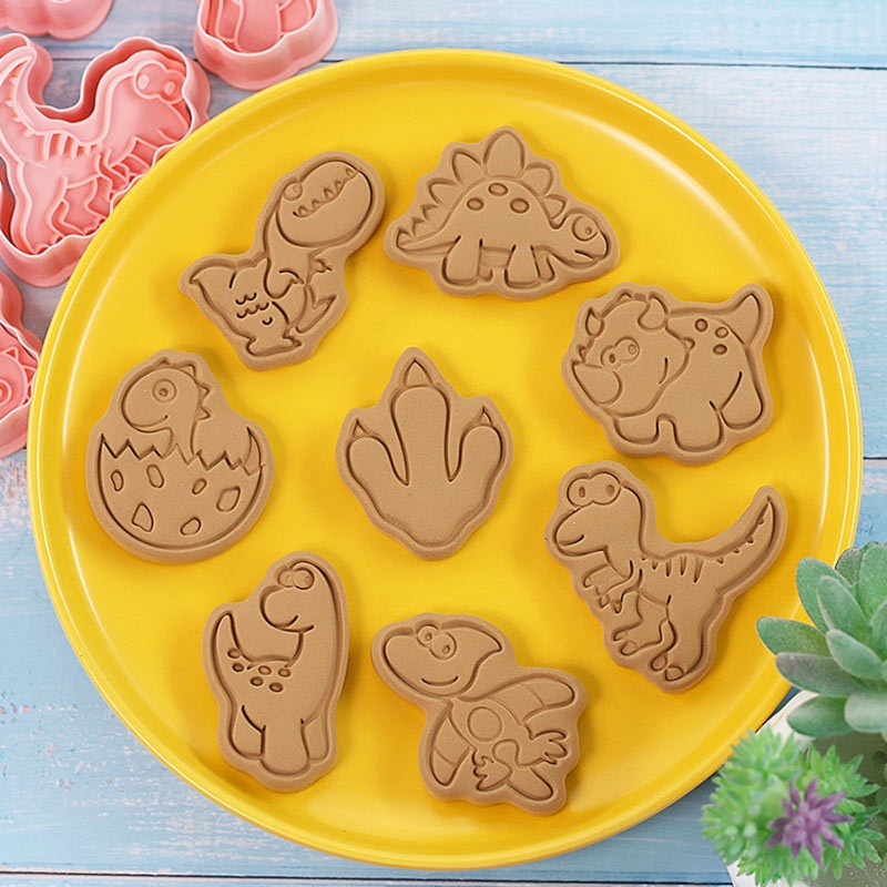 8 Pcs Cetakan Kue Bentuk Dinosaurus Bahan Plastik