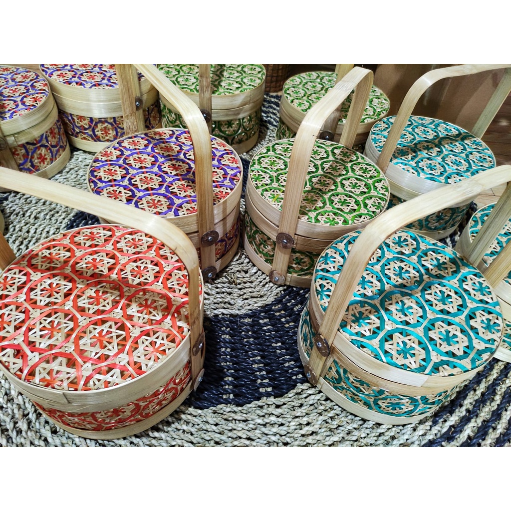 RANTANG BAMBU HAMPERS BULAT D20 MOTIF BATIK TRUNTUM WARNA