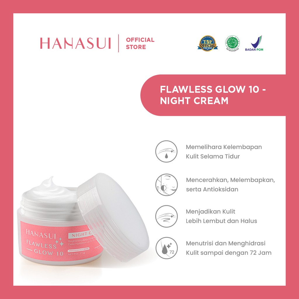 Hanasui Flawless Glow 10 Night Cream / Cream Malam Glowing