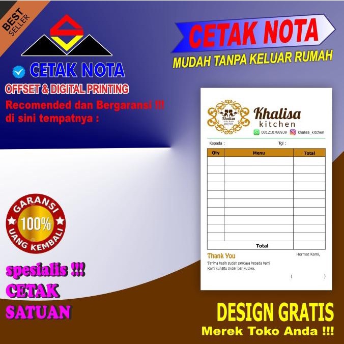 

Office & Stationery | Buku Tulis | Nota Custom Full Color 1/2F 2 Ply (Ncr) | Best Seller